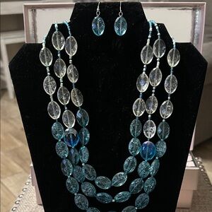 One-of-a-Kind Blue and Clear Beaded Necklace Set